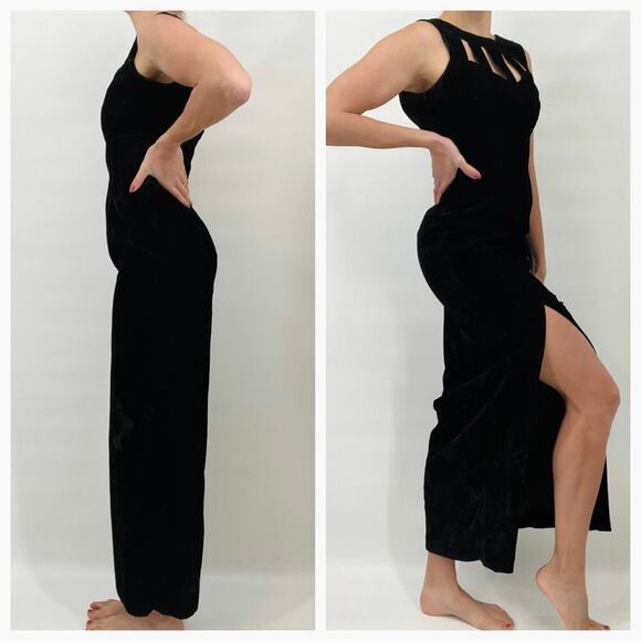 Gunne Sax Dresses & Skirts - Vintage Jessica McClintock Gunne Sax Crushed Velvet Long Black Gown S/M